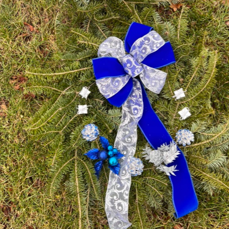 12" SILVER AND BLUE Decorated Wreath  Main Image