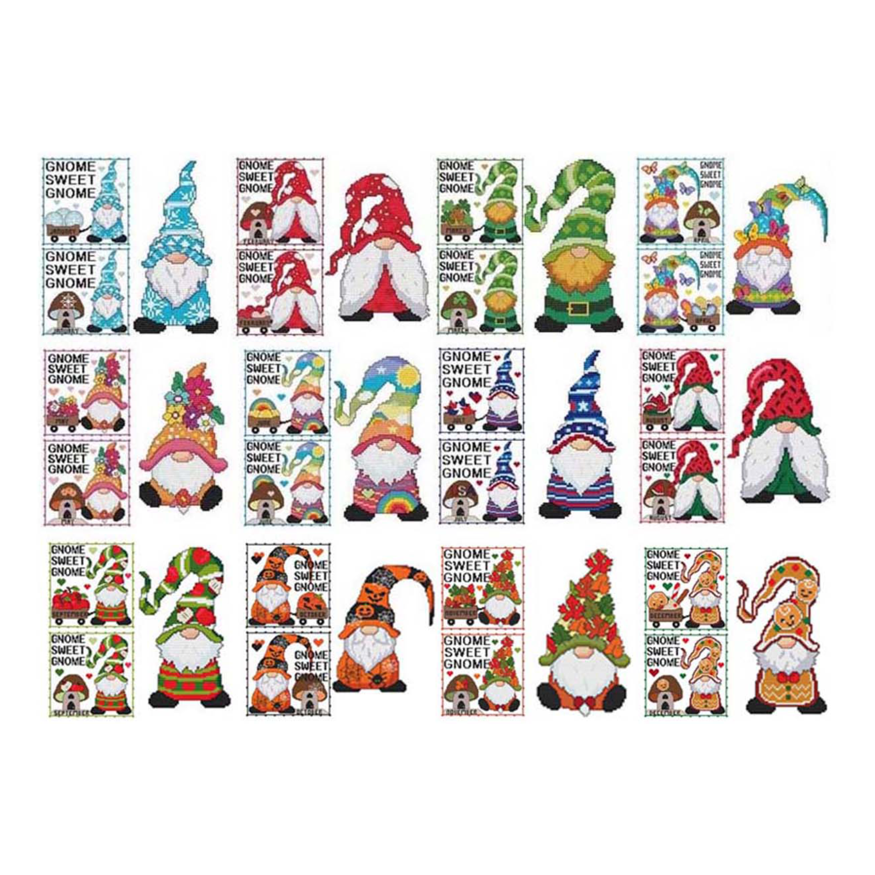 YEAR OF GNOMES BUNDLE Counted Cross Stitch Charts Main Image