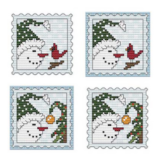 STAMP IT SERIES - SNOWMAN BIRD AND ORNAMENT Counted Cross Stitch Chart
