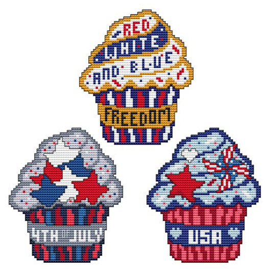 PATRIOTIC CUPCAKE TRIO Counted Cross Stitch Charts