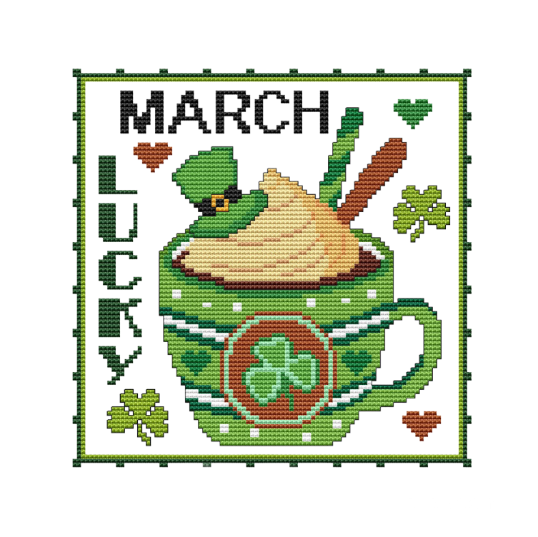 YEAR OF MUGS - MARCH Counted Cross Stitch Chart Main Image