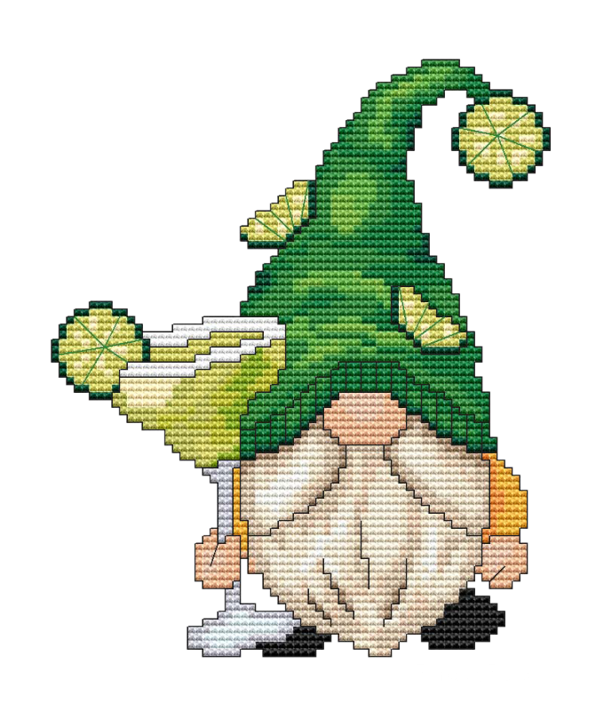 THIRSTY MARGARITA GNOME Counted Cross Stitch Chart Main Image