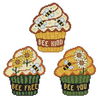 SUNFLOWER N' BEE CUPCAKE TRIO Counted Cross Stitch Charts