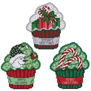 CHRISTMAS CUPCAKE TRIO Counted Cross Stitch Charts