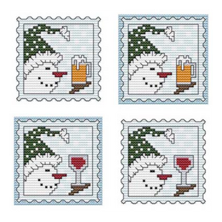 STAMP IT SERIES - SNOWMAN BEER AN WINE Counted Cross Stitch Chart