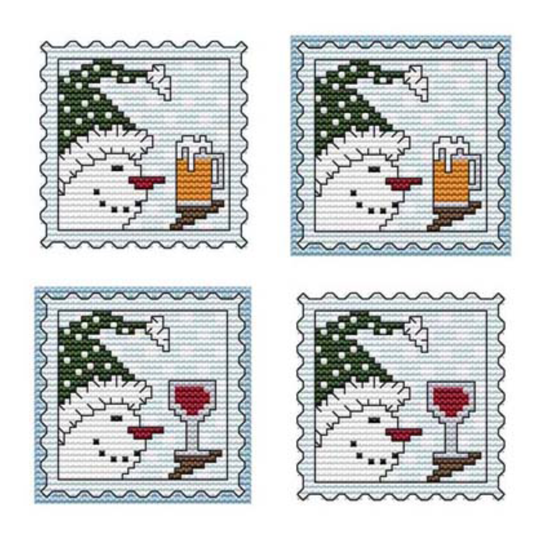 STAMP IT SERIES - SNOWMAN BEER AN WINE Counted Cross Stitch Chart Main Image