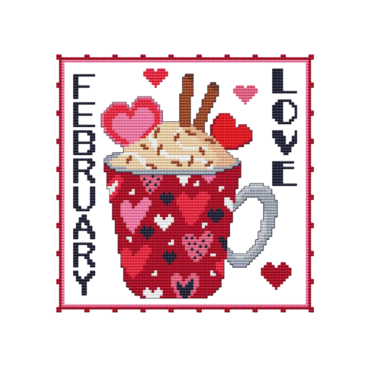 YEAR OF MUGS - FEBRUARY Counted Cross Stitch Chart Main Image