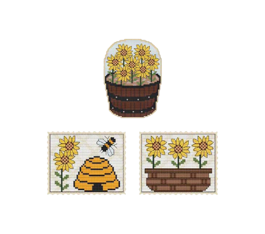 SUNFLOWER BARREL AND STAMPS Counted Cross Stitch Chart Main Image