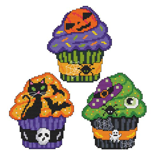 HALLOWEEN CUPCAKE TRIO Counted Cross Stitch Charts