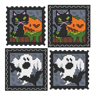 STAMP IT SERIES - HALLOWEEN CAT AND GHOST Counted Cross Stitch Chart
