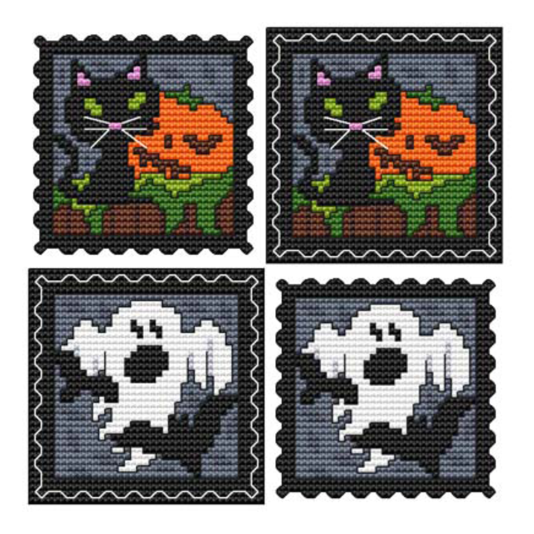 STAMP IT SERIES - HALLOWEEN CAT AND GHOST Counted Cross Stitch Chart Main Image