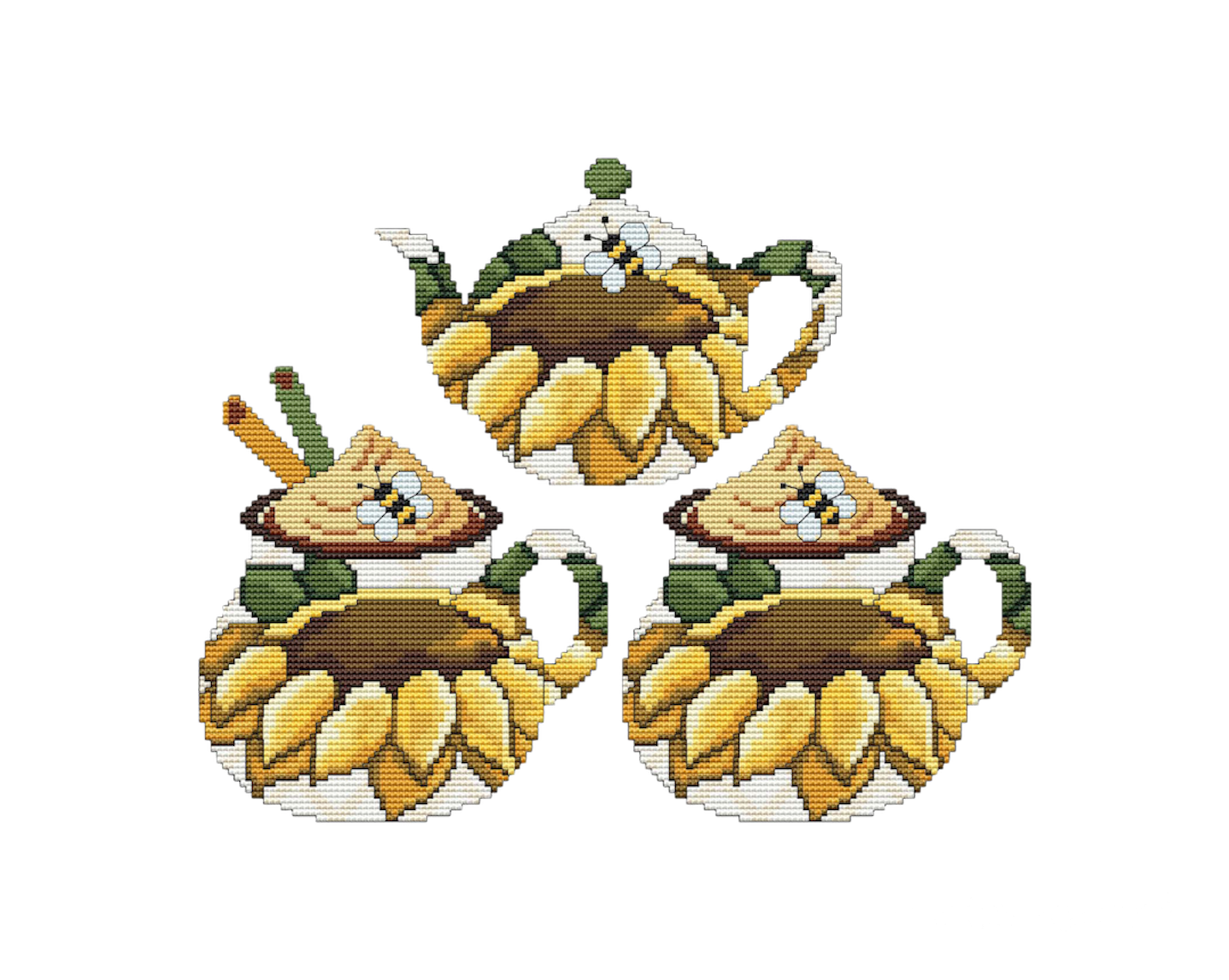 SUNFLOWER MUG TEAPOT TRIO Counted Cross Stitch Chart Main Image