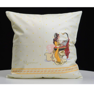 Microfibre Material Throw Pillow Cover ( Light Goldenrod colour) , Burmese Harp ( Saung-Gauk) Design 