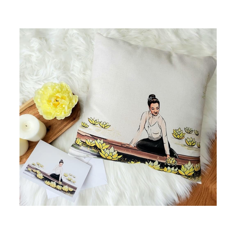 Throw Pillow Cover ( Yellow Lotus ) Main Image