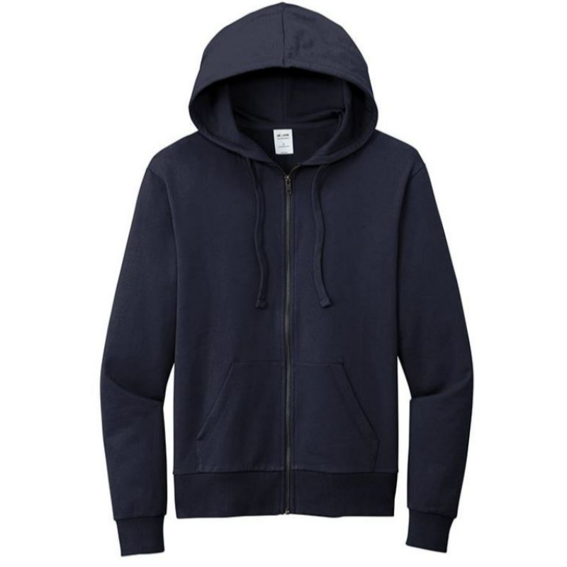 Organic French Terry Navy FULL Zip Up Hoodie SW403 Main Image