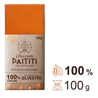 Barra de Chocolate PAITITI 100%  puro cacao SILVESTRE