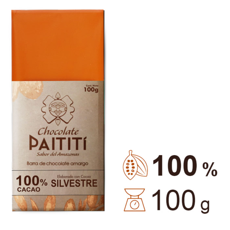 Barra de Chocolate PAITITI 100%  puro cacao SILVESTRE