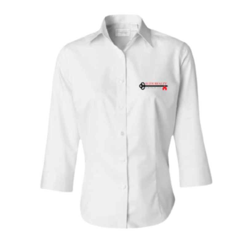 White 3/4 Sleeve Button Down Shirt