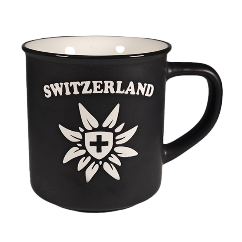 MUG 30-2-1-2 M 14OZ Embossed Edelweiss - Black MATT