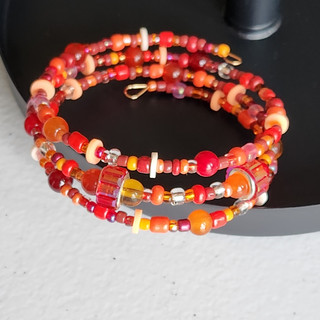 Red Orange Crystal 3 Wire Wrap Bracelet