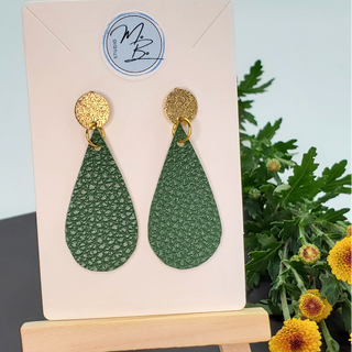 Green Cleveland Tear Drops With Gold Glitter Posts