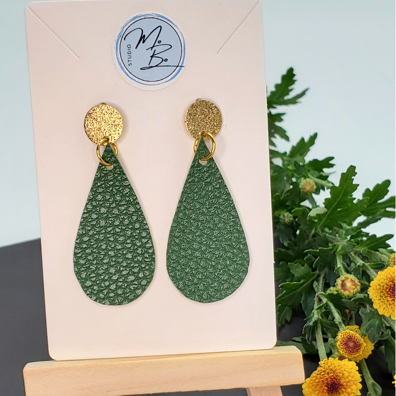 Green Cleveland Tear Drops With Gold Glitter Posts Main Image