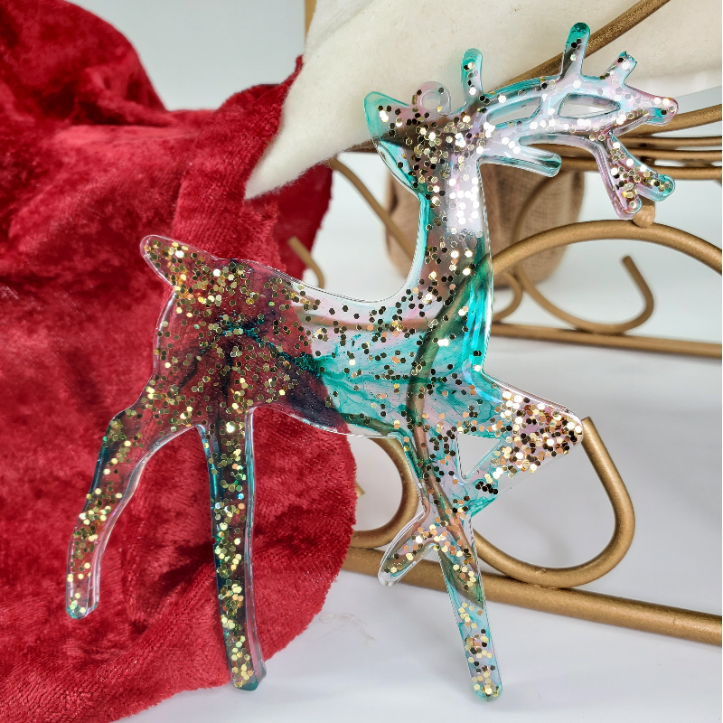 Green and Pink with Gold Glitter Prancer Reindeer Main Image