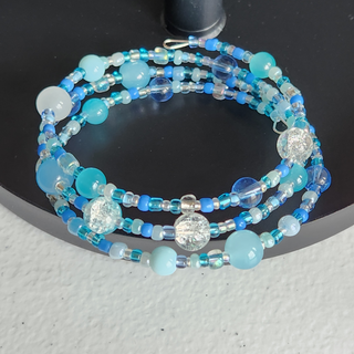 Blues & Crystal 3 Wire Wrap Bracelet