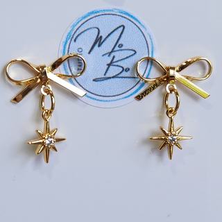 18K Gold Plated Bow Stud with 18K Gold Plated Cubic Zirconia Star