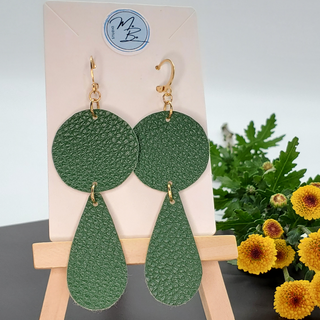 Green Cleveland Circle And Tear Drops With Gold Claw Clip Hooks