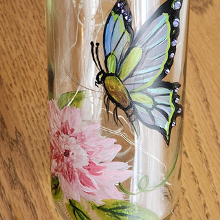 Butterfly with White Pink Flower Clear Bottle with Lights