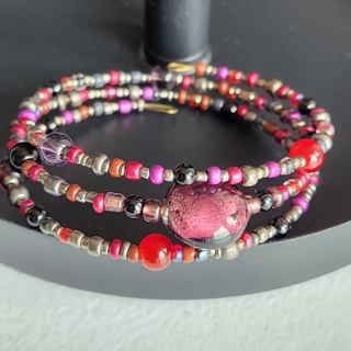 Red Purple Black 3 Wire Wrap Bracelet