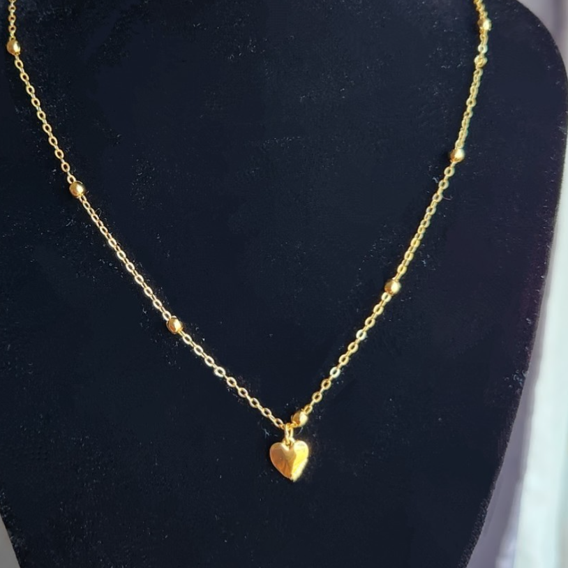 18K Gold Plated Bead Chain with 18K Gold Plated Heart Pendant