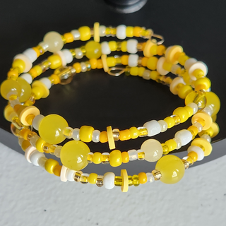 Yellow & White 3 Wire Wrap Bracelet