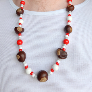 Scarlet Gray & White Bead Buckeye Necklace