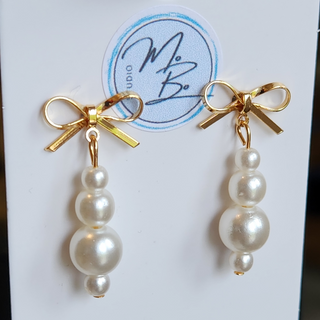 18K Gold Plated Bow Stud with 4 Tiered Pearl Drop