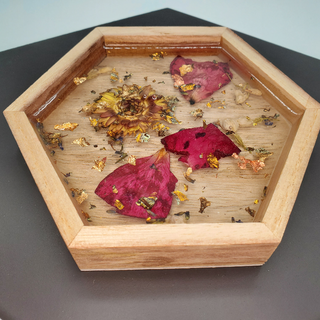 Floral Resin and Wood Tray