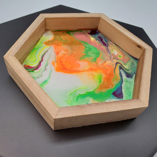 Vibrant Waves Poured Paint and Resin Wood Tray