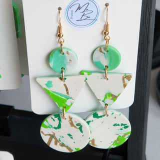 Clay Green White & Gold 3 Tiered Earrings