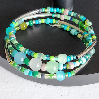 Green Blue Silver 3 Wire Wrap Bracelet