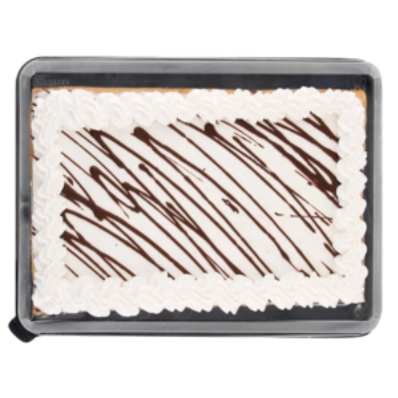Rectangle dessert cake with vanilla topping 