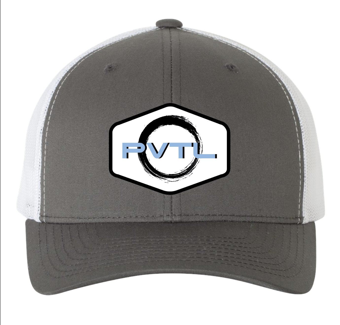 PVTL Logo Badge Trucker - Gray with White Mesh