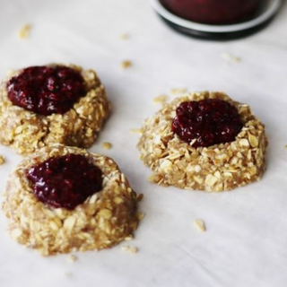 Jumbo Breakfast Pb & Banana Thumbprint Cookie w/ Raspberry Chia Jam  2 