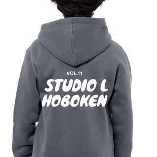 Studio L Puff Print Hoodie - Gray with White Print