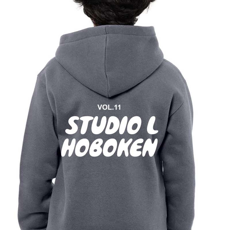 Studio L Puff Print Hoodie - Gray with White Print