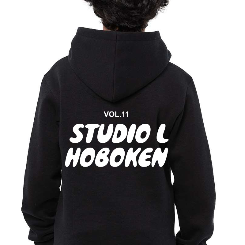 Studio L Puff Print Hoodie - Black with White Print