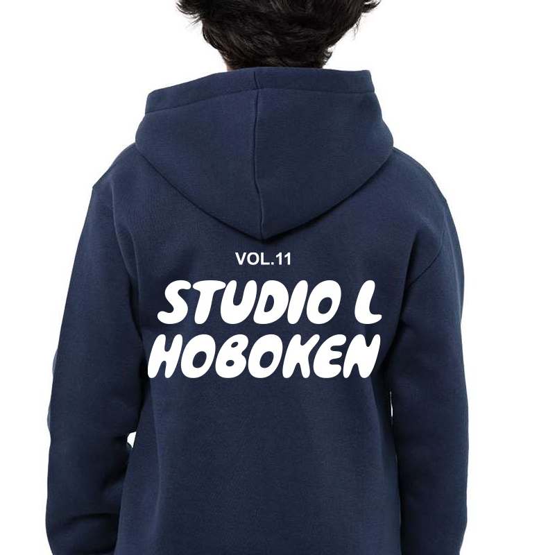 Studio L Puff Print Hoodie - Navy with White Print
