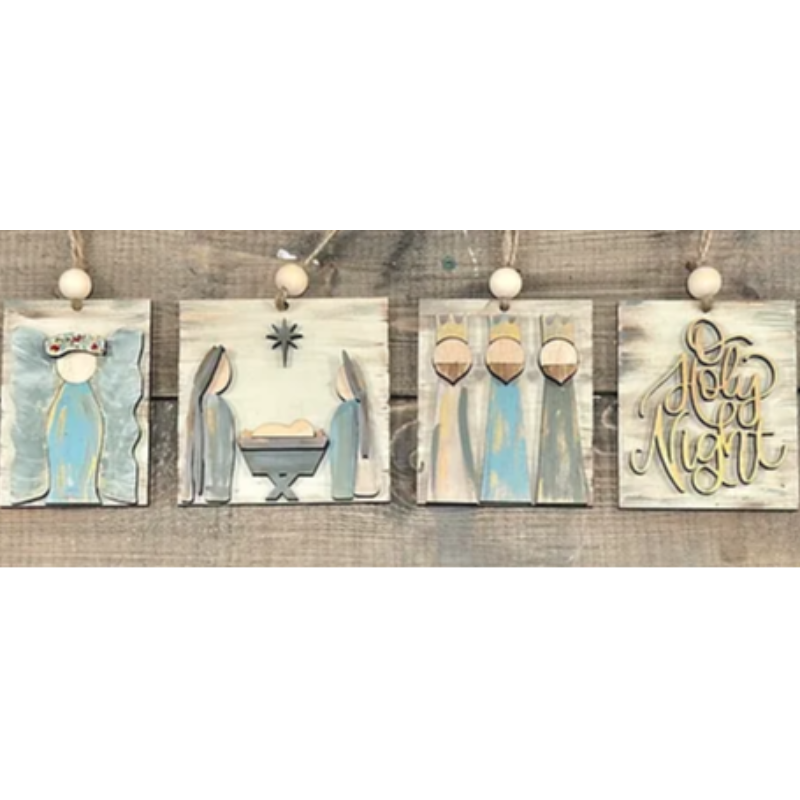 Set of 4  Nativity faceless ornaments