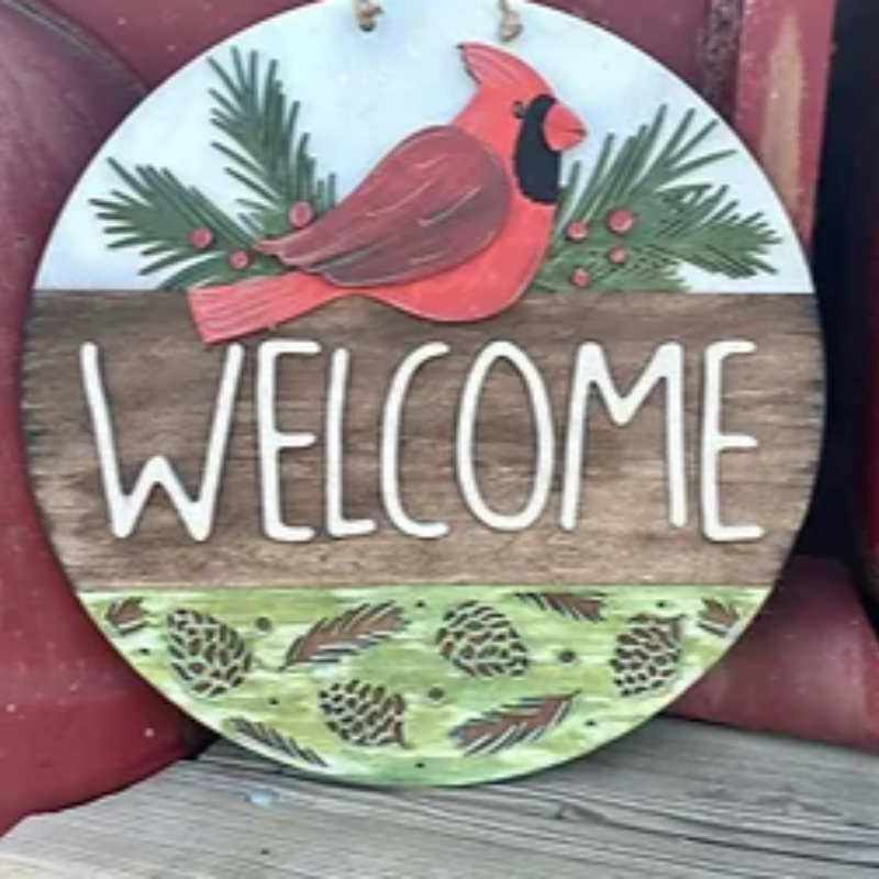 22" Round Welcome Cardinal