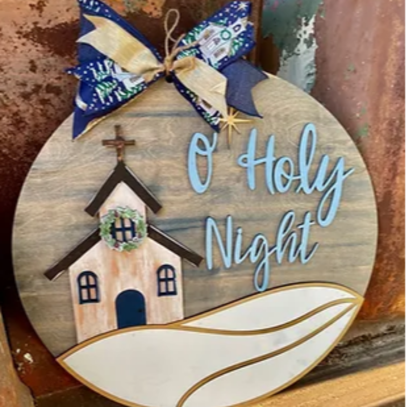 20" Round O HOLY NIGHT CHURCH SNOW